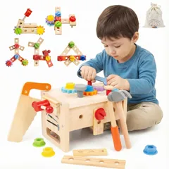 【在庫セール】誕生日プレゼント 6歳 木のおもちゃ 5 4 工具セット3 収納ボックス付き（工事用ベスト無し） モンテッソーリ 大工さんキット