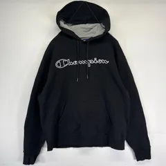 古着 チャンピオン Champion パーカー プルオーバー フーディ スウェット ビッグロゴワッペン  L  ブラック メンズ
