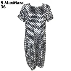 S MaxMara 半袖ワンピース 36 ライトグレー×紺 総柄