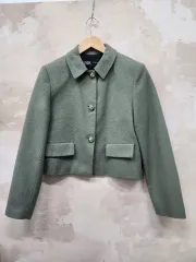 ザラ ZARA クロップド ツイード ジャケット グリーン