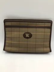 BURBERRY バーバリー チェック レザー クラッチ バッグ ブラウン ■■◎メンズ