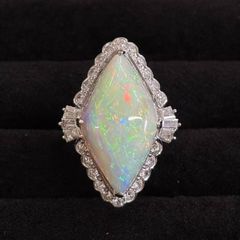 極上赤斑フルカラー ブラックオパールリング 4.624ct ダイヤ1.41ct 