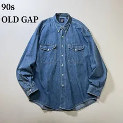 90s OLD GAP　デニムシャツ　BD　フラップポケット　長袖シャツ　ギャップ　ブルー　L 古着