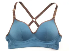 ブラジャー ノンワイヤー 見せてOK  ストラップがクロスした モールドカップ M ターコイズxブラウン