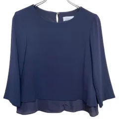 デザインワークス レディーストップス レイヤード ブラウス 濃紺 Uネック【M216】
