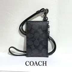 COACH コーチ シグネチャー ランヤード カードケース パスケース コインケース ネックストラップ チャコール ブラック CAJ46