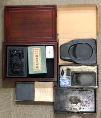 高級極美彫刻 龍銘硯（蓋付き大判）＆ 東新堂筆房謹製 未使用高級古墨