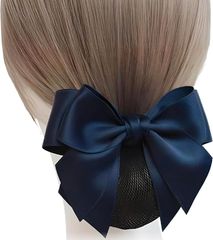 ネット付き リボンバレッタ ネイビー シニヨン ヘアクリップ 髪留め お