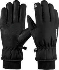 fogman 防寒手袋 タッチパネル対応 グローブ 厚手 防水 防滑 PU アウトドア 登山 スキー (ブラック)