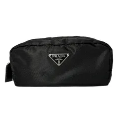【中古】 プラダ テスート ミニポーチ 三角ロゴ アクセポーチ メイクポーチ 小物入れ ブラック 男女兼用