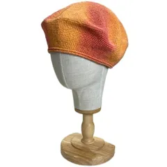 【中古】　ニットベレー帽　ニット帽　タム帽　マッシュルームキャップ　タイダイ　マルチカラー　手編み　古着　/1920