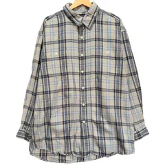 古着 DAKOTA チェック柄 ネルシャツ L ベージュ ネイビー 水色 長袖 コットン100% ワークシャツ フランネル アメカジ カジュアル メンズ レディース ユニセックス オーバーサイズ ビッグシルエット 春 秋 冬 / MS475のサムネイル