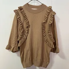 CAROLINA GLASER カロリナグレイサー フリル ニットプルオーバー フリル袖 半袖 春夏 ブラウン 茶 キャメル　　　　T-195のサムネイル