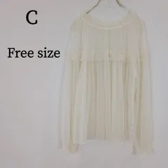 C レディース トップス ブラウス シャツ 長袖 プリーツ加工 フリル シアー レイヤード 透け感 クリーム F