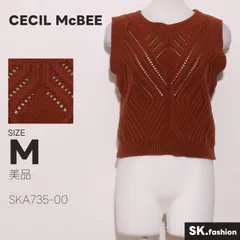 美品 CECIL McBEE トップス 透かし編み 幾何学模様 ノースリーブ クルーネック ニットベスト ショート丈 リブ裾デザインのサムネイル
