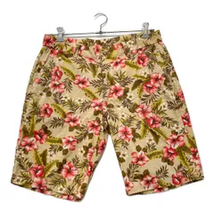 中古 メンズ マンシングウェア Munsing wear ハーフパンツ LL 89-94ｃｍ ベージュ×ピンク  ハイビスカス柄