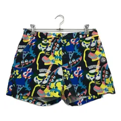 中古 レディース アンパスィ and per se ショートパンツ L 紺 ネイビー×マルチカラー サッカー生地 薄手 総柄