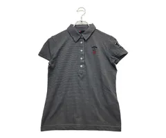 中古 レディース キャロウェイ Callaway 半袖ポロシャツ M 白×紺  ホワイト×ネイビー ストレッチ ボーダー