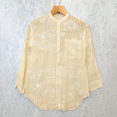 美品❗️【伊太利屋】麻100%❗️リネンロングシャツ 猫ボタン 猫刺繍 