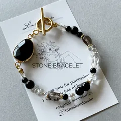 【天然石ブレスレット】ブラックオニキス スモーキークォーツ ビーズブレスレット