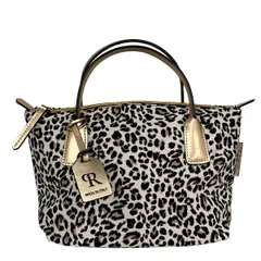 ROBERTA PIERI(ロベルタピエリ) ハンドバッグ - アイボリー×黒×ピンクベージュ 豹柄 レザー