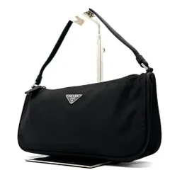 美品 PRADA プラダ アクセサリーポーチ ハンドバッグ ミニバッグ テスートナイロン ブラック 黒 NERO 三角ロゴ プレート シルバー金具 MV515 レディース 希少 人気 定番 ヴィンテージ ブランド品 小さめ ポーチ パーティー