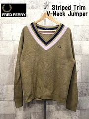 美品 フレッドペリー Striped Trim V-Neck Jumper コットン Vネック チルデンニット M チルデンセーター FRED PERRYのサムネイル