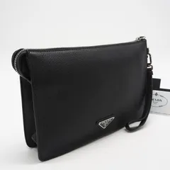 ★3日以内返品可★ 美品 PRADA プラダ ヴィッテロ シティ レザー ロゴプレート セカンドバッグ ネロ 2VF006 クラッチバッグ ブラック カーフレザー メンズ