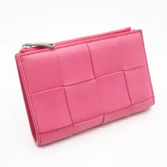 ★3日以内返品可★ 美品 BOTTEGAVENETA ボッテガヴェネタ カセット 二つ折り財布 ファスナー ウォレット 750262 二つ折り財布 ピンク ラムスキン レディース