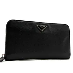 美品 PRADA プラダ サフィアーノレザー ラウンドファスナー 長財布 ブラック 黒 三角ロゴ プレート ロングウォレット 小銭入れ カード大容量 多収納 メンズ レディース 男女兼用 ユニセックス 高級 ハイブランド ギフト