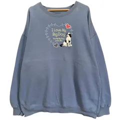 BIG DOGS ビッグドッグス スウェット XL ブルーグレー 犬 アニマル 刺繍ロゴ I Love My Big Dog ビンテージ 90s ゆるだぼ オーバーサイズ ビッグシルエット トレーナー 古着 裏起毛 / MS488のサムネイル