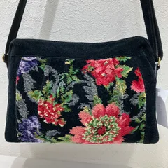 1523　FEILER フェイラー　ショルダーバッグ　ブラック　黒　レディース　花柄　フラワー　シュニール織り　シンプル　きれいめ　上品