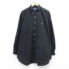 XL/古着 ラルフローレン 長袖 ブランド シャツ メンズ 90年代 90s ワンポイントロゴ YARMOUTH オックスフォード 大きいサイズ ロング丈 コットン ボタンダウン 黒 26mar14