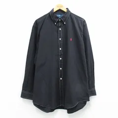 XL/古着 ラルフローレン 長袖 ブランド シャツ メンズ 90年代 90s ワンポイントロゴ YARMOUTH 大きいサイズ ロング丈 コットン ボタンダウン 黒 ストライプ 26mar14のサムネイル
