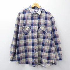 XL/古着 長袖 フランネル シャツ メンズ 90年代 90s 大きいサイズ コットン USA製 紺他 チェック 26mar14