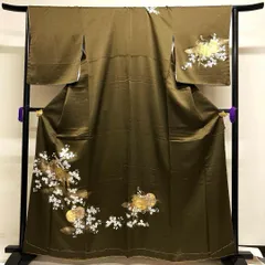 未着用　付け下げ　金彩　鼓　桜花　身丈162　裄66 正絹　着物　024tz