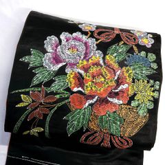 名古屋帯　アンティーク　刺繍　楓　流水　ミントグリーン　着物　022tz 名古屋帯 アンティーク 刺繍 楓 流水 ミントグリーン 着物 022tz