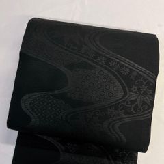 名古屋帯 夏用 絽 波 菊花 青海波 亀甲 流線 黒地 着物 054tz - メルカリ