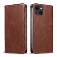 【人気商品】レザー 財布型 軽量 薄型 携帯カバー 手帳ケース スマホケース 耐衝撃 本革 耐摩擦 手帳型 マグネット式 ケース カード収納 15 スタンド機能(ブラウン)