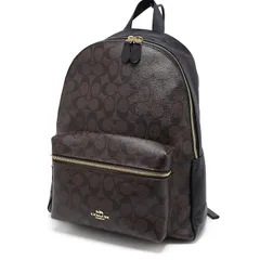 美品 コーチ チャーリー バックパック F58314 シグネチャー ブラウン×ブラック リュック COACH