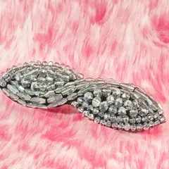 ヘアアクセサリー リボン モチーフ ビーズ ブラック グレー バレッタ 髪留め まとめ髪 ☆上品☆オシャレ☆大人かわいい☆  MK-0172