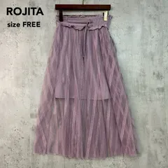 ROJITA ロジータ U9HSK003 ピンク チュール スカート フレア 膝丈 ミモレ丈 ウエストゴム フリル 飾りベルト Aライン レース シアー 透け感 ニュアンスカラー ポリエステル100% くすみカラー  フリーサイズ F  ★ ■◆のサムネイル