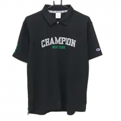 【超美品】チャンピオン 半袖ポロシャツ 黒 ワッフル生地調 ロゴグレー メンズ L ゴルフウェア Champion