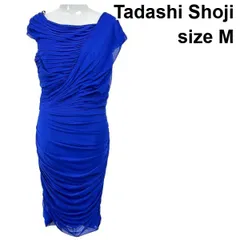 ◇ タダシショージ Tadashi Shoji ドレスワンピース ギャザー ドレープ加工 二次会 パーティー 結婚式 ロイヤルブルー M レディース S6D216のサムネイル