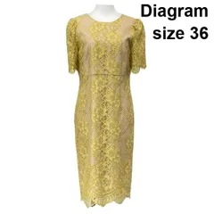 ◇ ダイアグラム Diagram レースタイトワンピース クルーネック バックVネック ひざ丈 透け感 マスタード 綿 36 S 7号 レディース S6D229