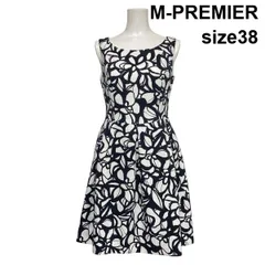 ◇ エムプルミエ M-PREMIER 花柄ワンピース ひざ丈 ノースリーブ Aライン フレアシルエット 白 黒 バイカラー 38 M 9号 レディース S6D235