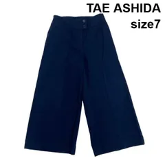 ◇ タエアシダ TAE ASHIDA ワイドパンツ ボトムス タック フロント2ボタン ネイビー 紺色 綿混 麻混 7 S 7号 レディース S6D241