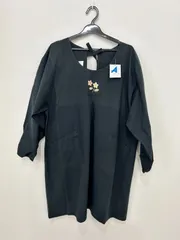 【91144BK】訳あり お花 ワッペン刺繍  割烹着 かっぽう 綿100% 日本製 保育士 コスプレ 作業着 お花屋さん レトロ 昭和 平成 シンプル ブラック　黒
