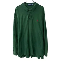 90s POLO Ralph Lauren 長袖 ポロシャツ XL グリーン ポロラルフローレン ハーフボタン 90年代 ワンポイント ポニー刺繍 春秋物 a804-5261