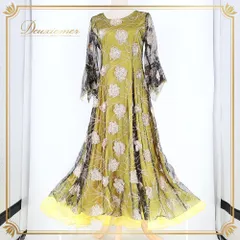 社交ダンス 衣装 ワンピース スタンダード イエロー系 ドレス 花 花柄 ラメ 透け感 黄 黒 キラキラ 華やか ボリューム ダンス衣装 イベント ステージ パーティー ダンスパーティー かわいい 上品 ブラック系